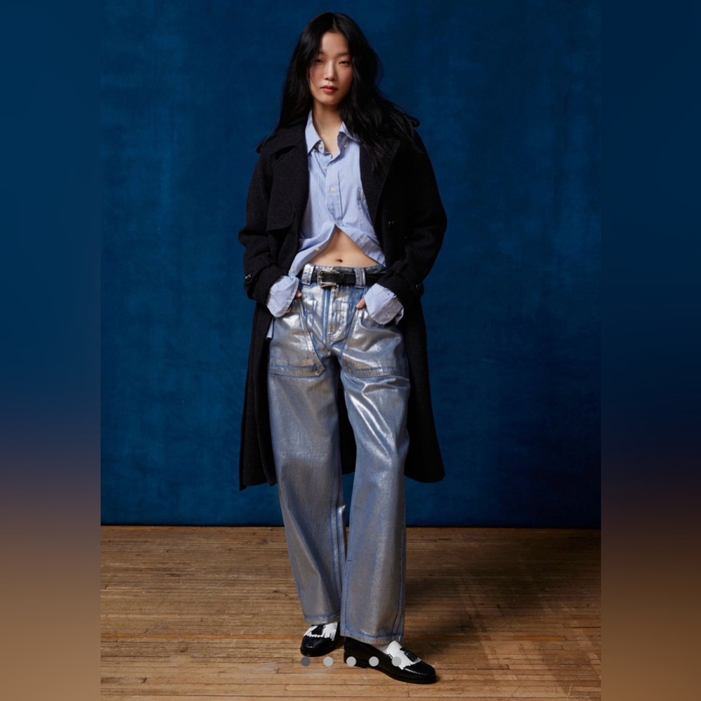 BDG Urban‎ Outfitters Bella Baggy Patch Pocket Metallic Silver Jeans